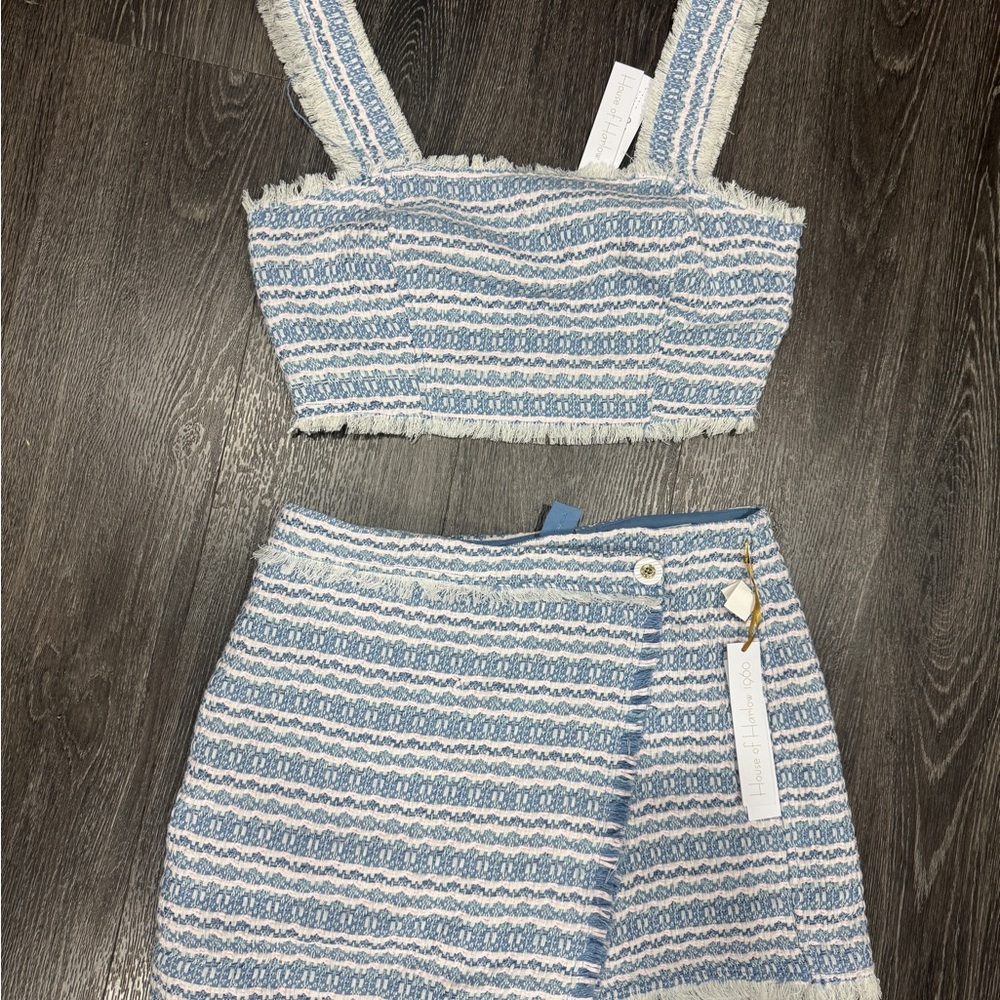 House of Harlow 1960 Blue and White Textured Skirt